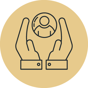 Graphic of a two hands cupped around a bubble. Within the bubble is an icon representing a person.