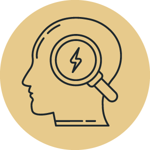 Graphic of a person's head. In front of it is a magnifying glass and, within it, a lightning bolt.